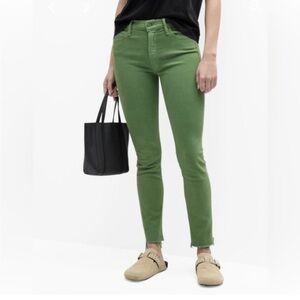 Mother The Mid Rise Dazzler Ankle Fray Play Date Jeans Juniper Green Size 26